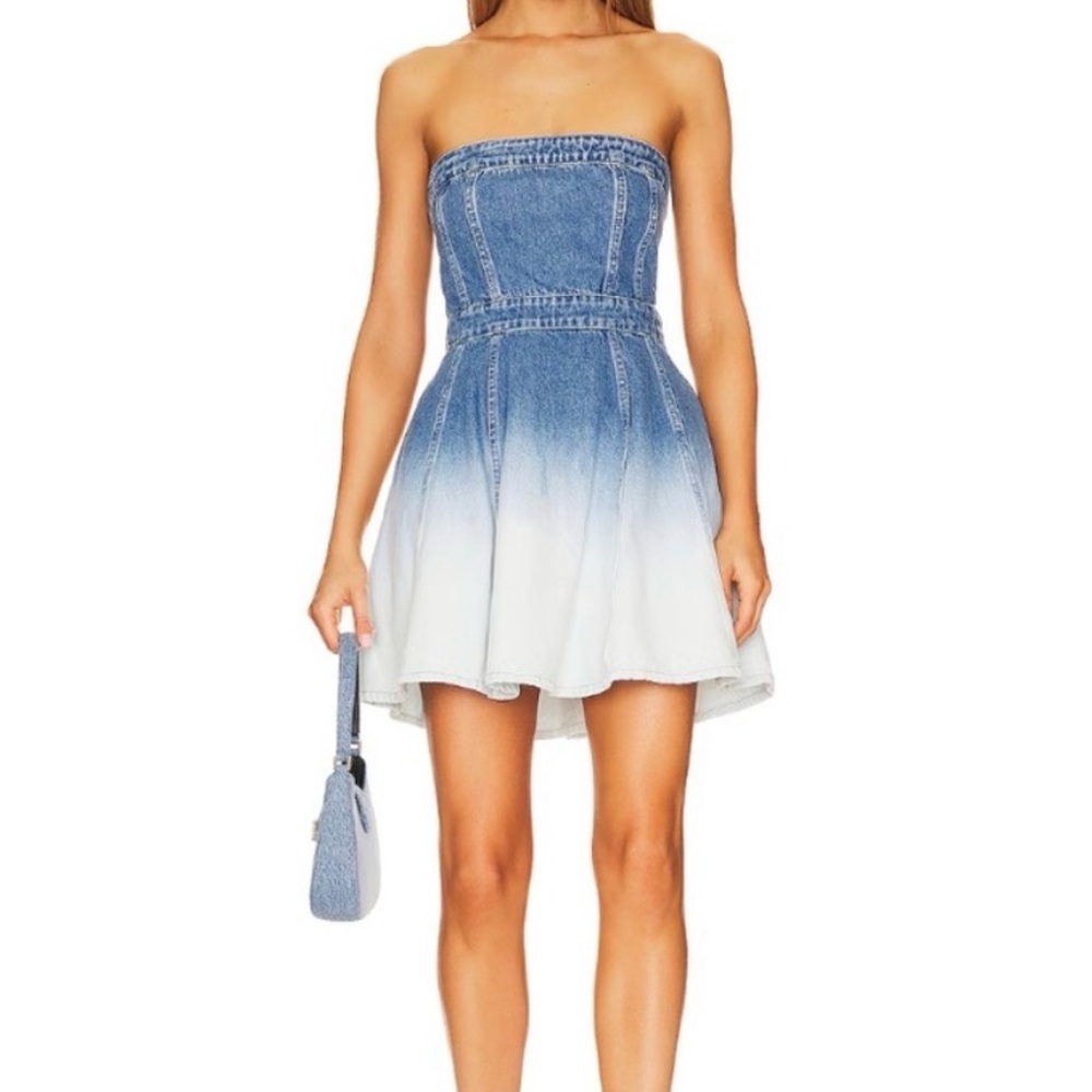 Amanda Uprichard Ombre Blue and White Strapless Dress